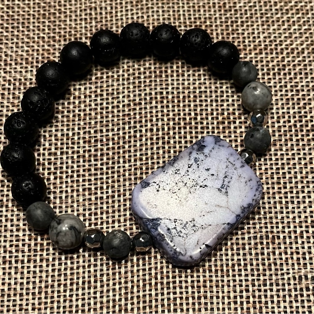 Hand crafted lava diffuser bracelet purple grey silver black